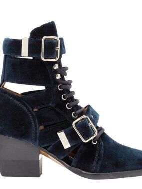 Chloe Navy Velvet Rylee Strap Boots 41
